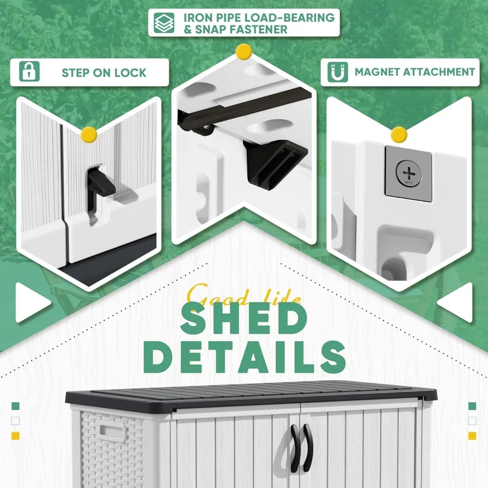 Outdoor Storage Cabinet 26 Cu Ft with Lockable Doors, Horizontal Storage Shed Waterproof Patio Tools,Gardening Tools.