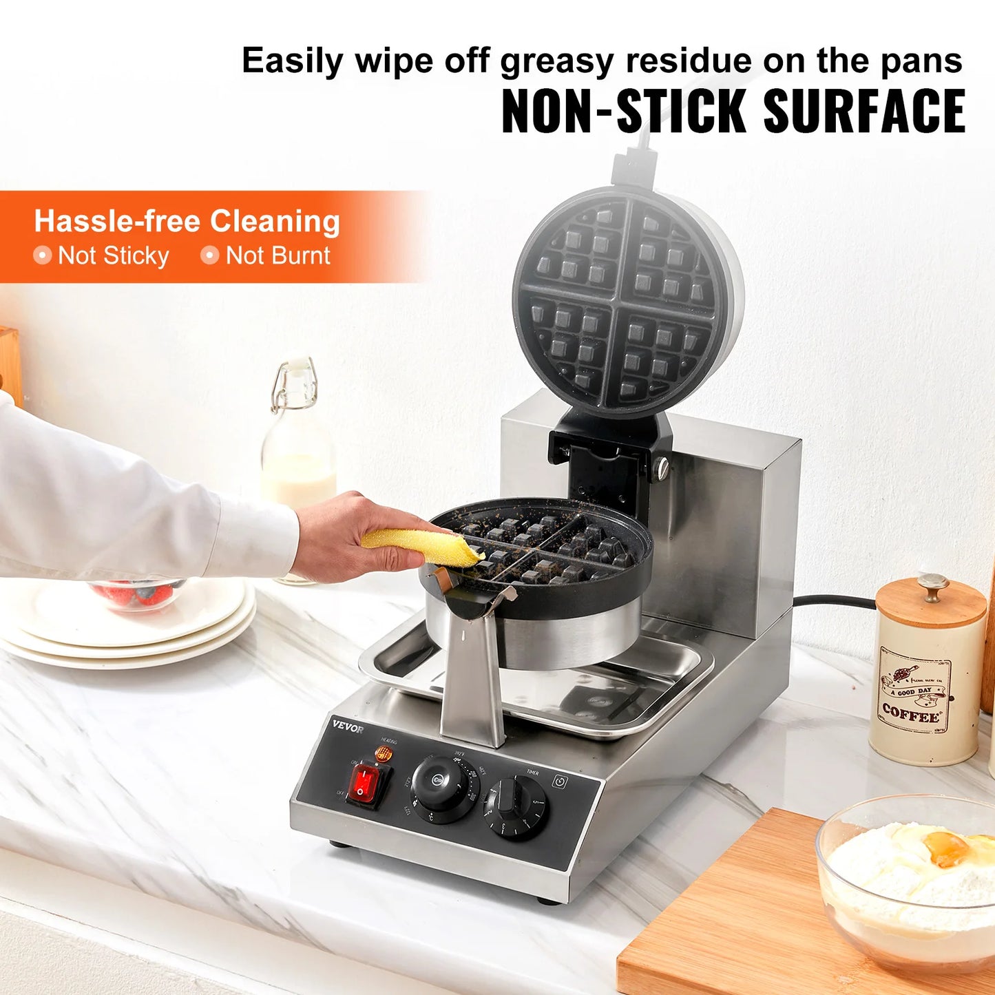 SucceBuy Electric Waffle Maker Stainless Steel Nonstick Round Waffle Iron
