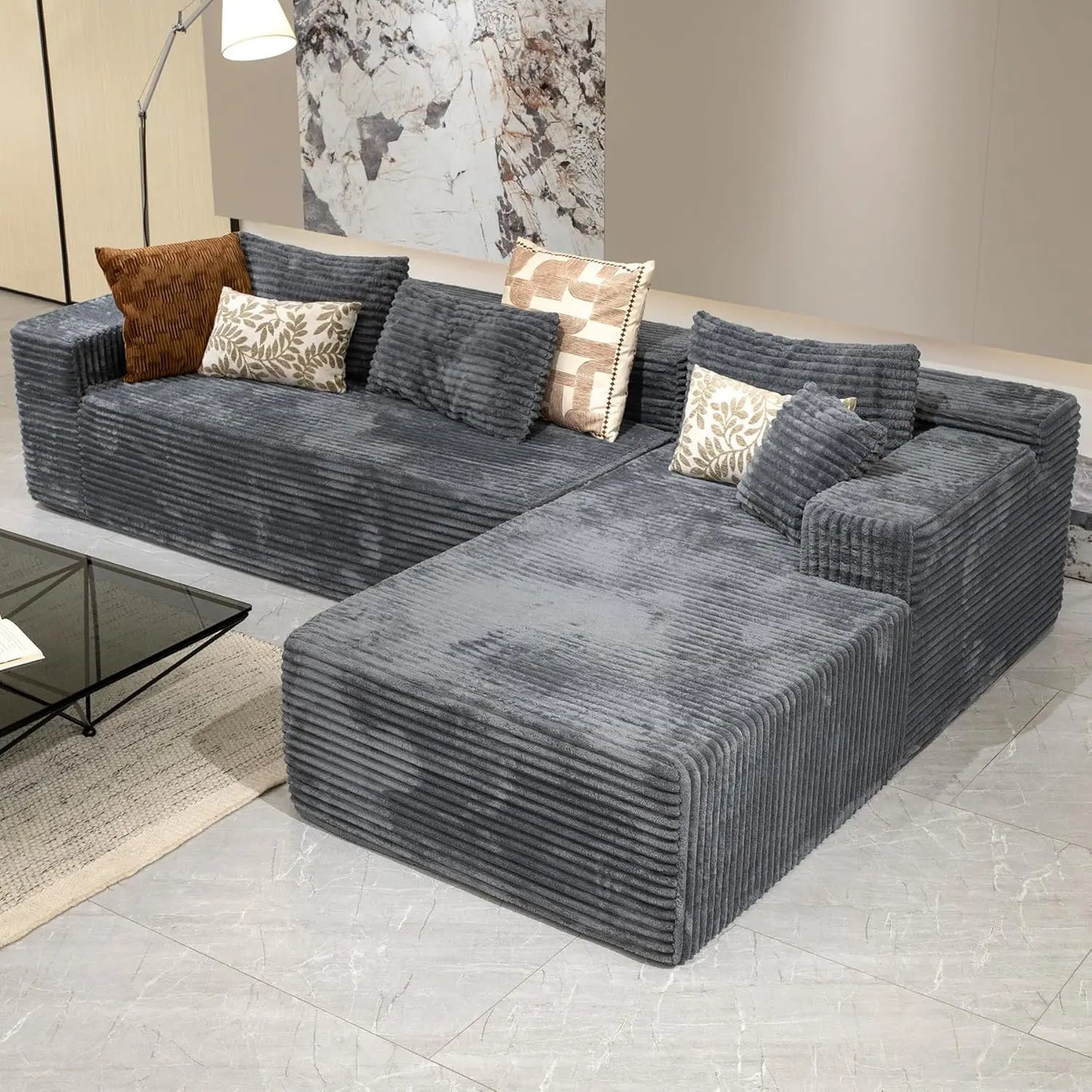 Cloud Sectional Sofa With L Shaped Chaise Modern Corduroy Couch