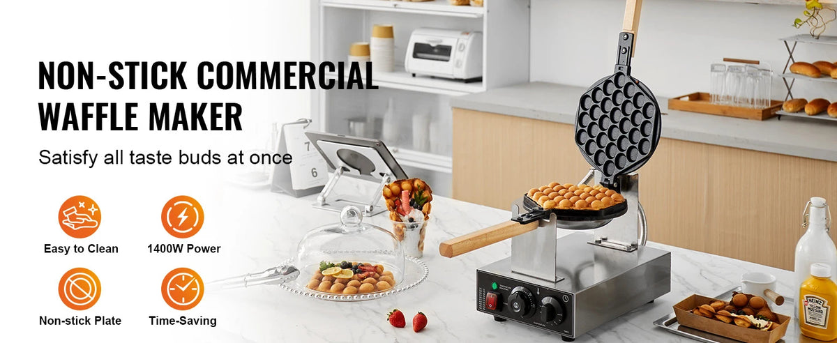 SucceBuy Commercial Egg Bubble Waffle Maker With Dual Pans
