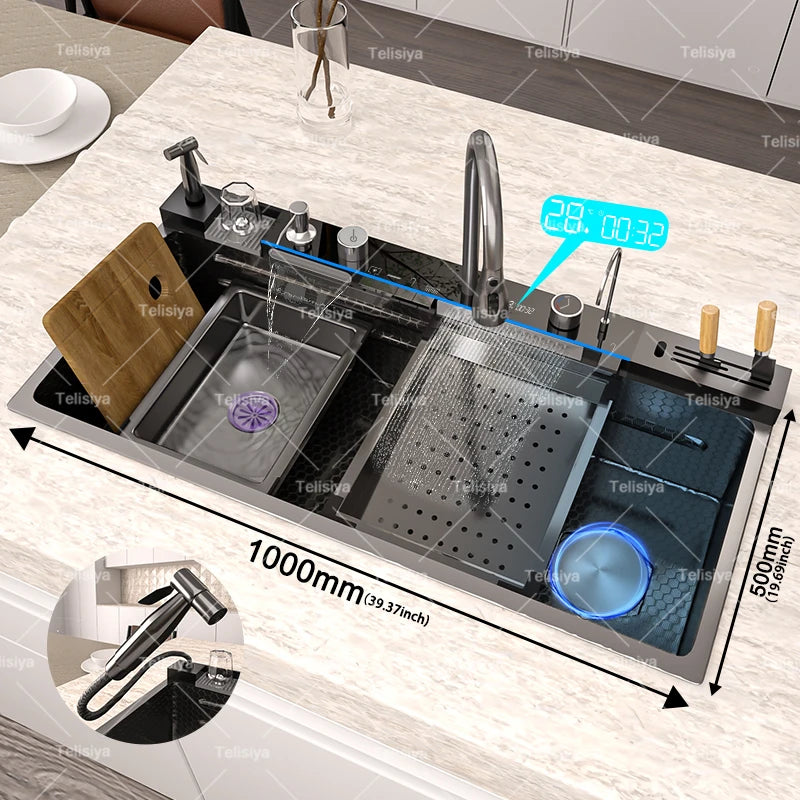 Telisiya Stainless Steel Single Bowl Kitchen Sink With Digital Display