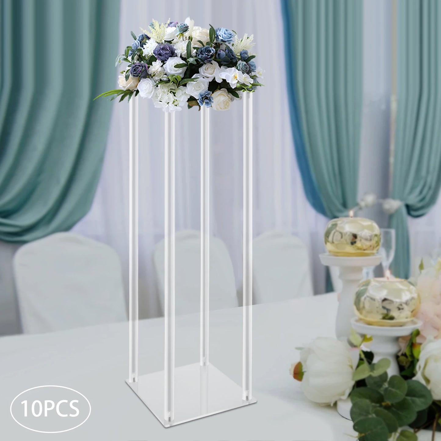 10Pcs Acrylic Vase Wedding Centerpieces Free Standing Clear Columns