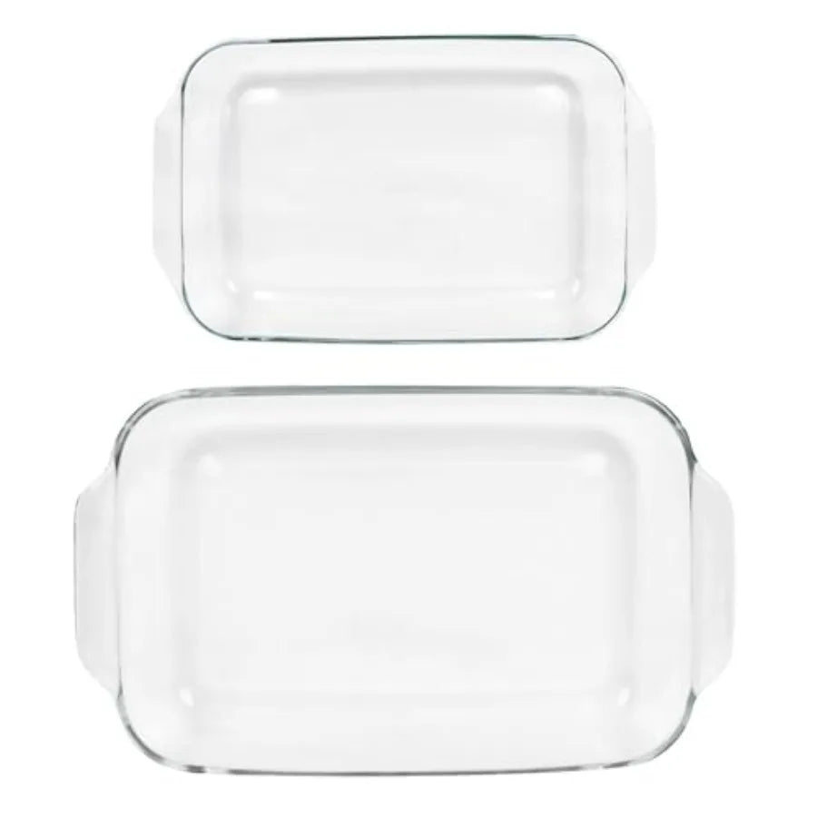 Clear Glass Oblong Baking Dish Set 2 Piece Oven Microwave Safe