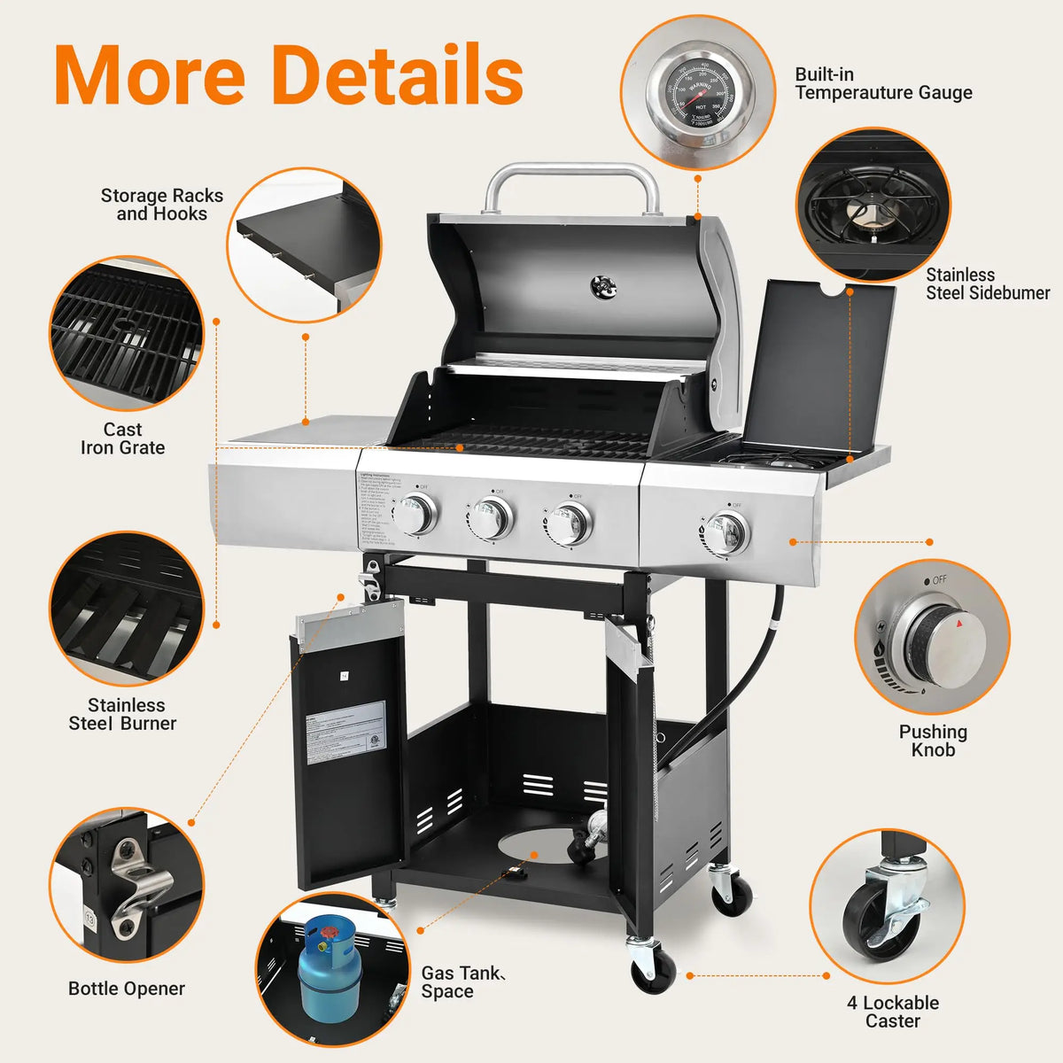Propane Gas Grill With Sear Burner And Side Burner