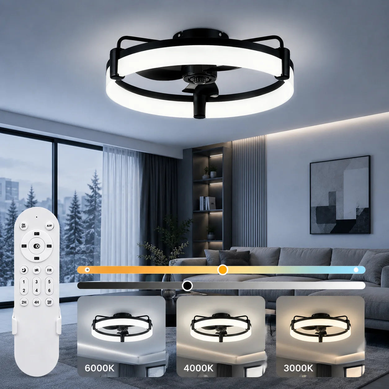 Aiopp Ultra Quiet Round Ceiling Fan Light With Dimmable LED
