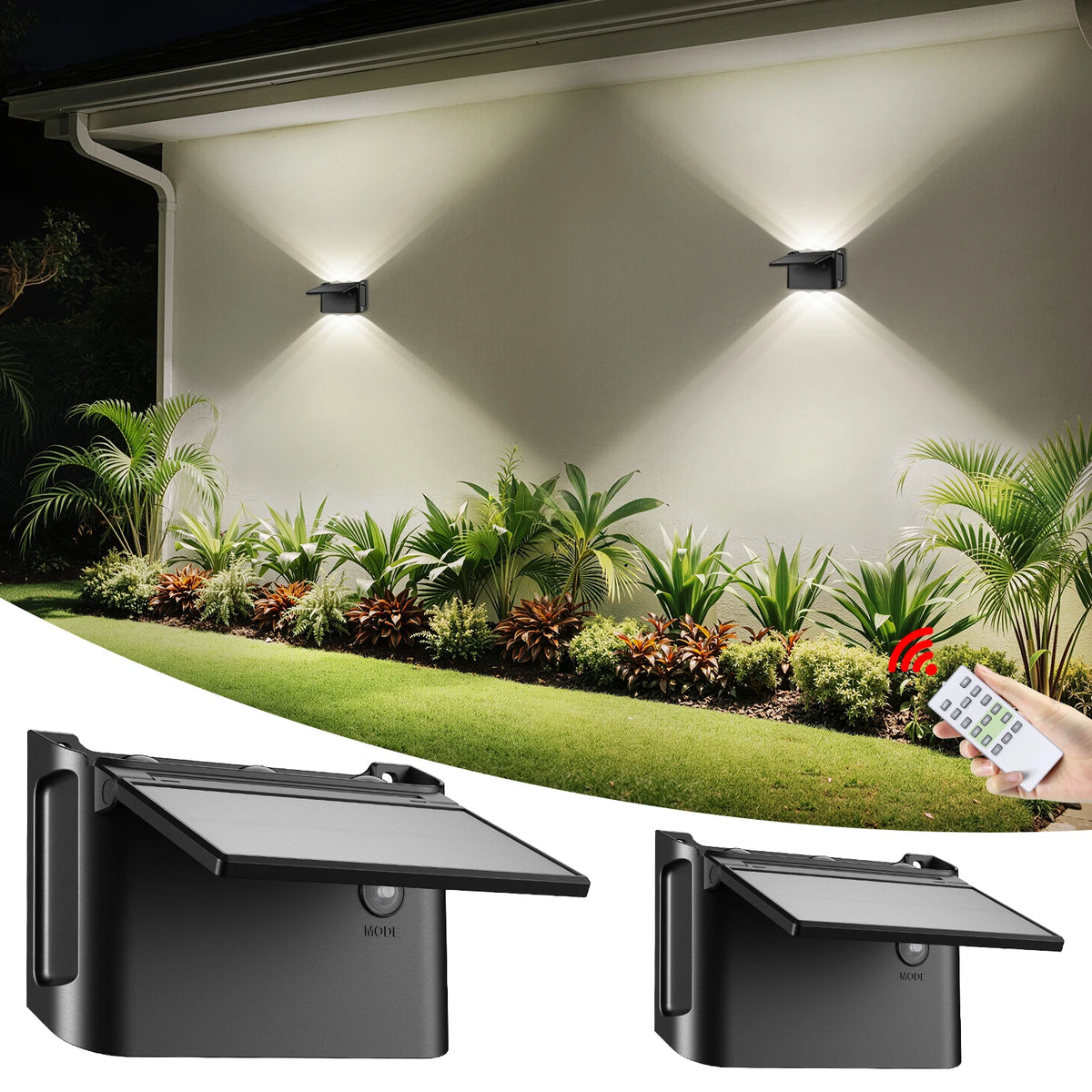 Intelamp Solar Wall Lights With Remote Control Waterproof Outdoor LED