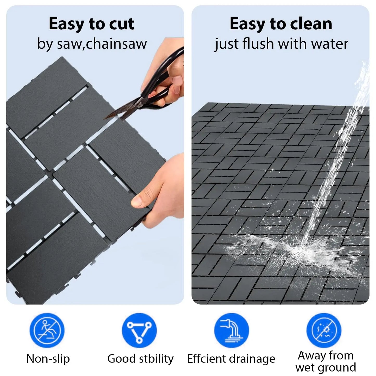 HKXSHS 44 Piece Plastic Interlocking Deck Tiles Outdoors