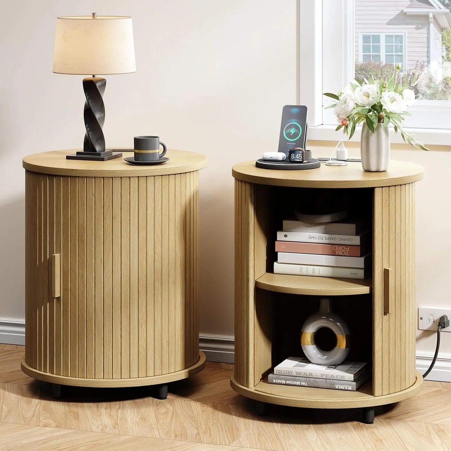 ONBRILL Fluted Round End Table Set Of 2 Living Room