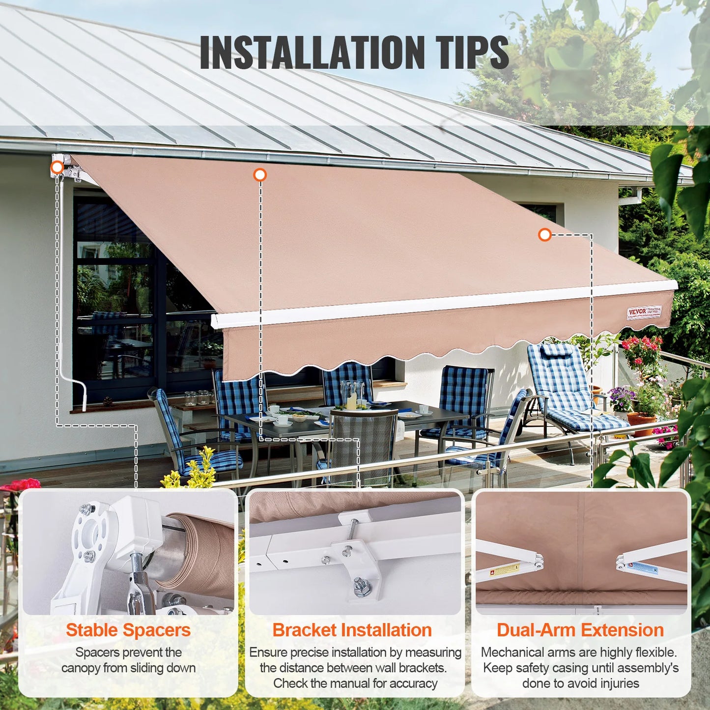 SucceBuy Manual Retractable Outdoor Awning Sun Shade for Patio