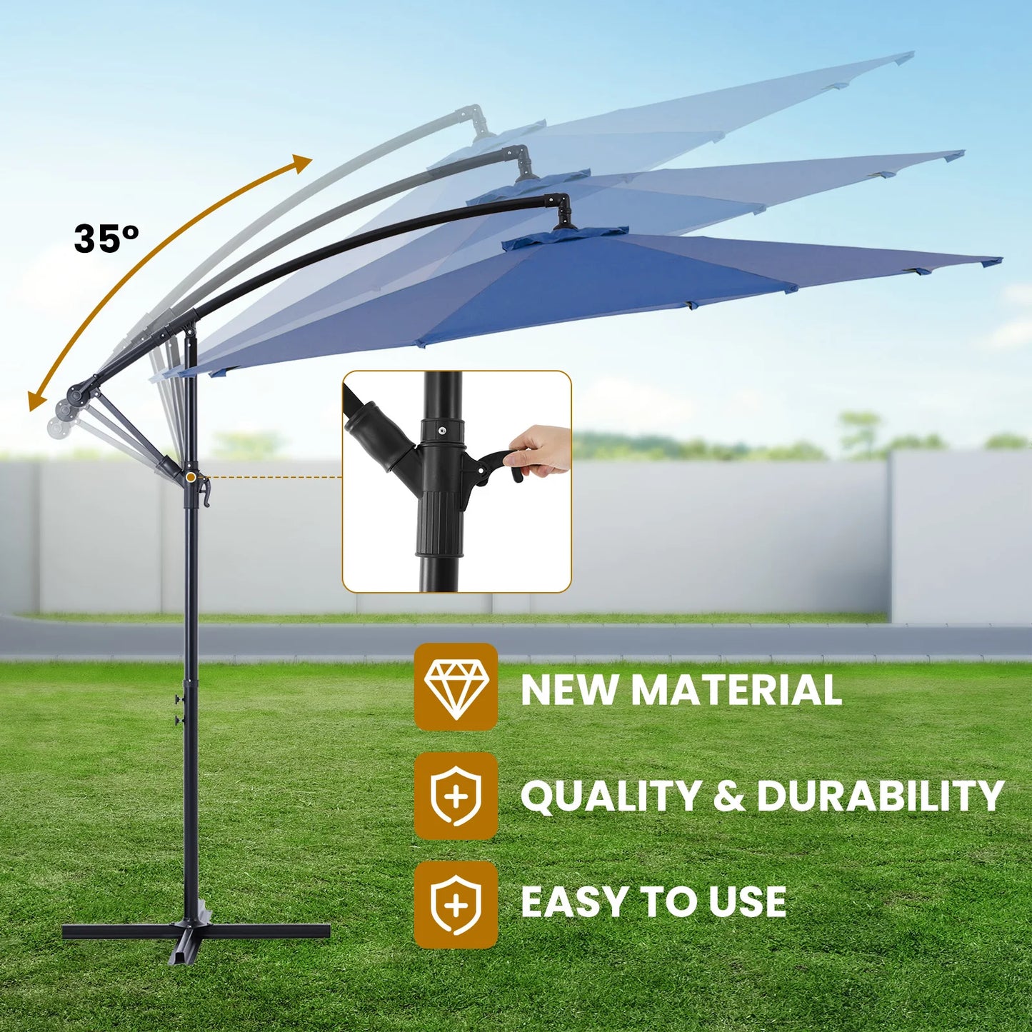 JHK Outdoor Cantilever Patio Umbrella With Tilt Adjustment And UV Protection