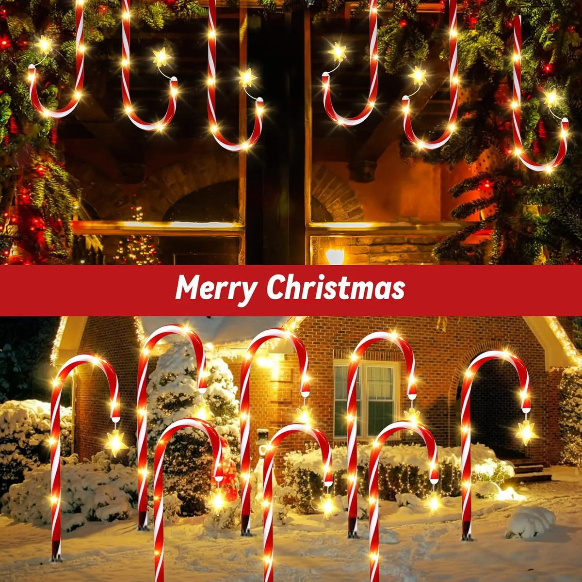 Solar Powered Garden Candy Cane Lights Waterproof Outdoor Decor