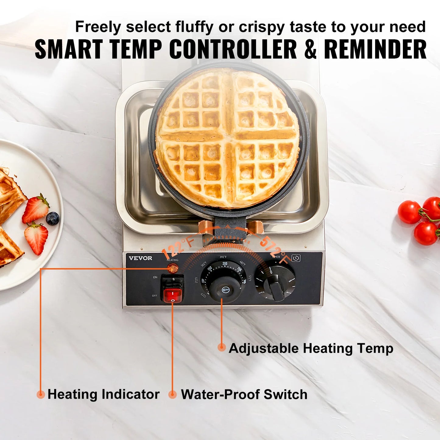 SucceBuy Electric Waffle Maker Stainless Steel Nonstick Round Waffle Iron