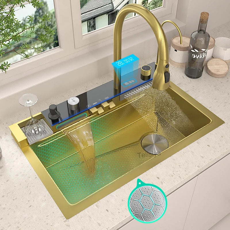 Telisiya Stainless Steel Single Bowl Kitchen Sink With Digital Display