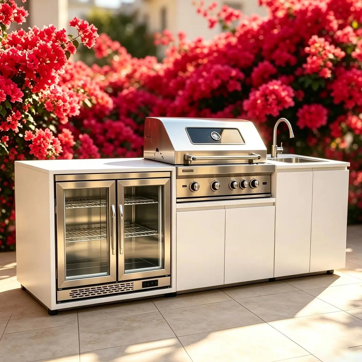 Stainless Steel Outdoor Kitchen BBQ Grill Cooktop Sink With Fridge