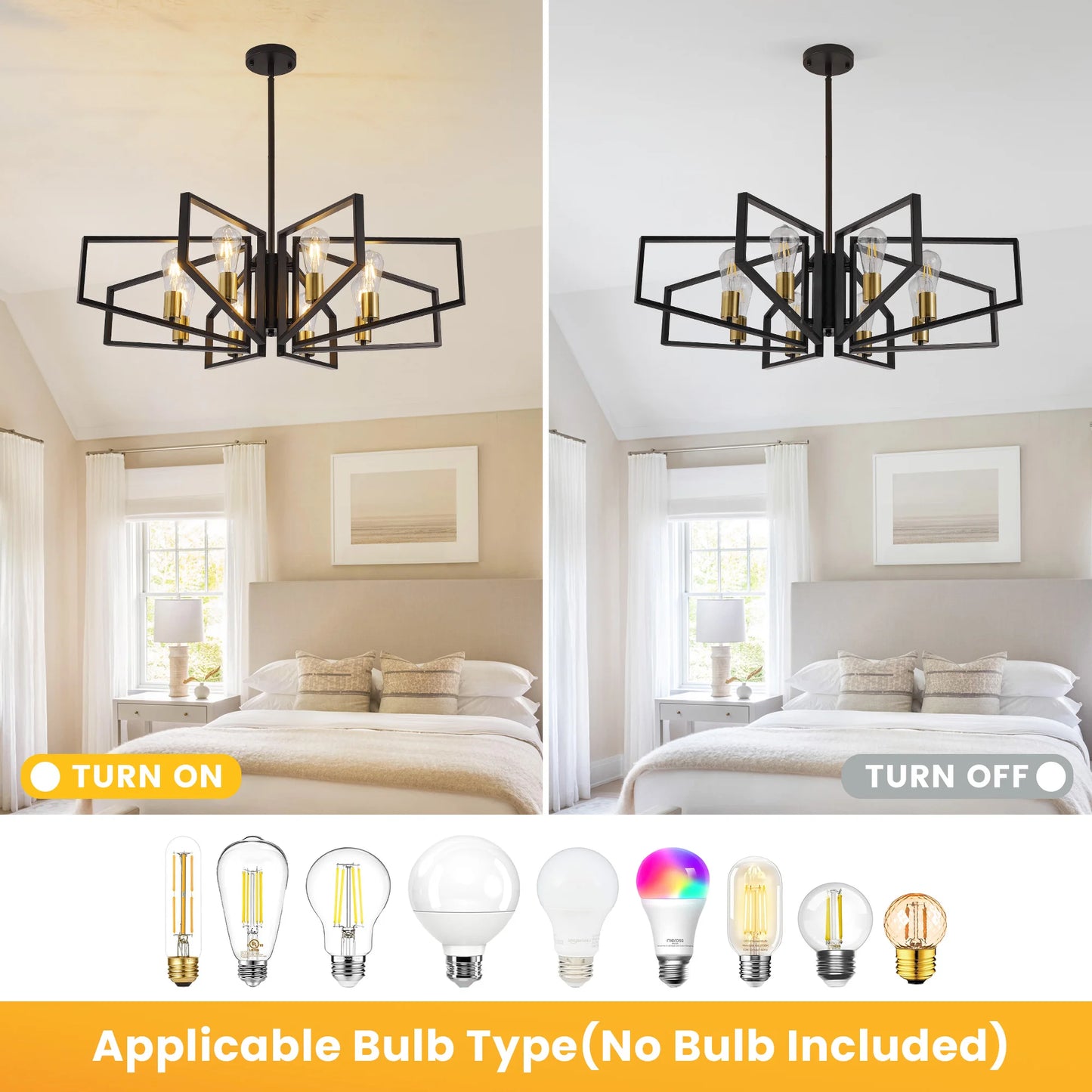 Modern 8 Light Geometric Chandelier With Adjustable Height Iron Pendant