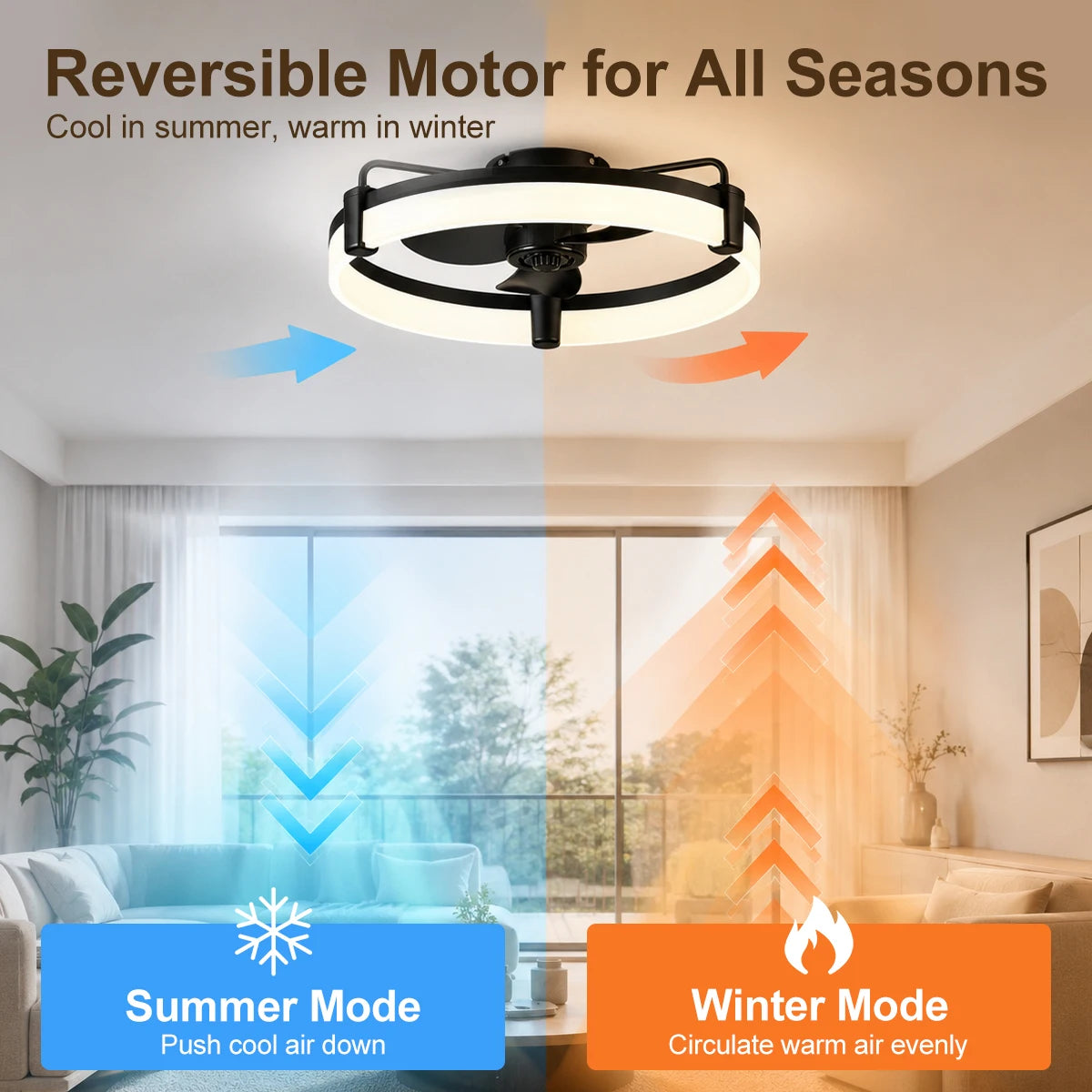 Aiopp Ultra Quiet Round Ceiling Fan Light With Dimmable LED