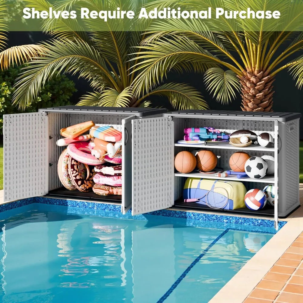 Outdoor Storage Cabinet 26 Cu Ft with Lockable Doors, Horizontal Storage Shed Waterproof Patio Tools,Gardening Tools.