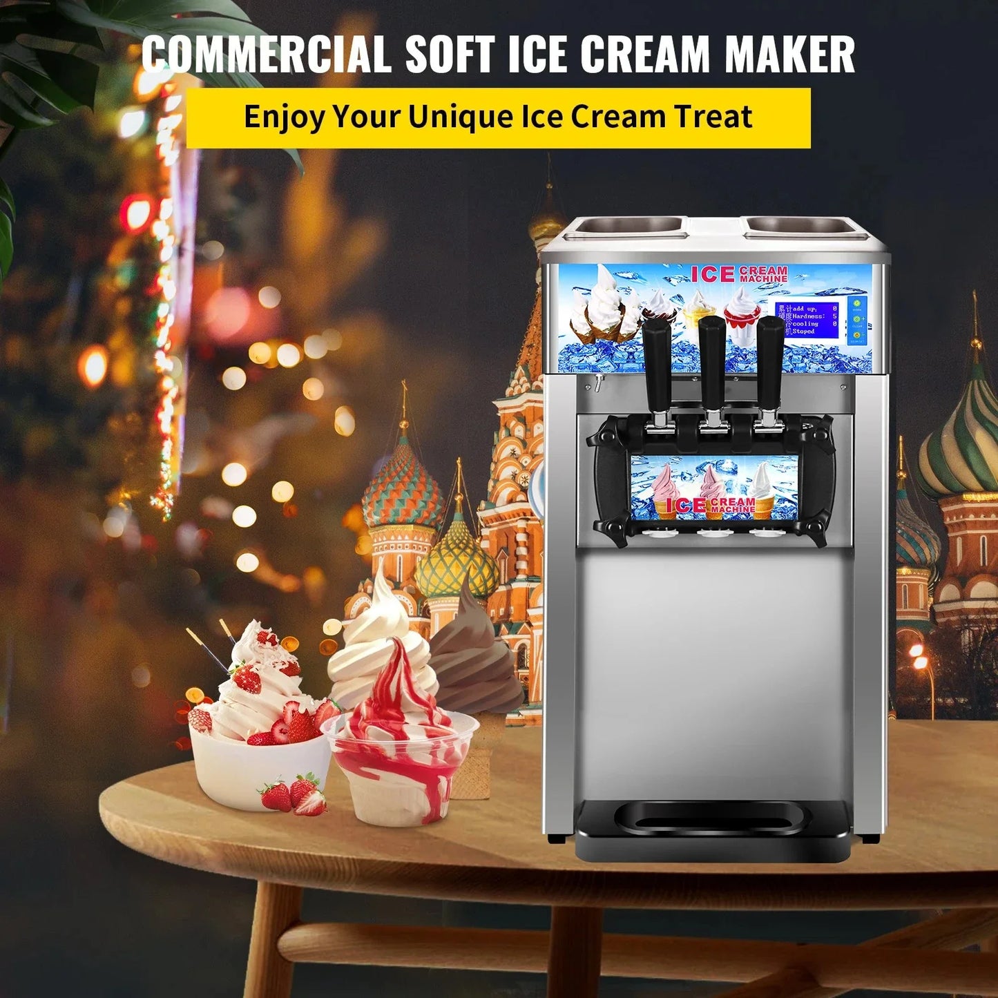 VEVOR Commercial Ice Cream Freezer Machine 3 Flavor Yogurt Maker