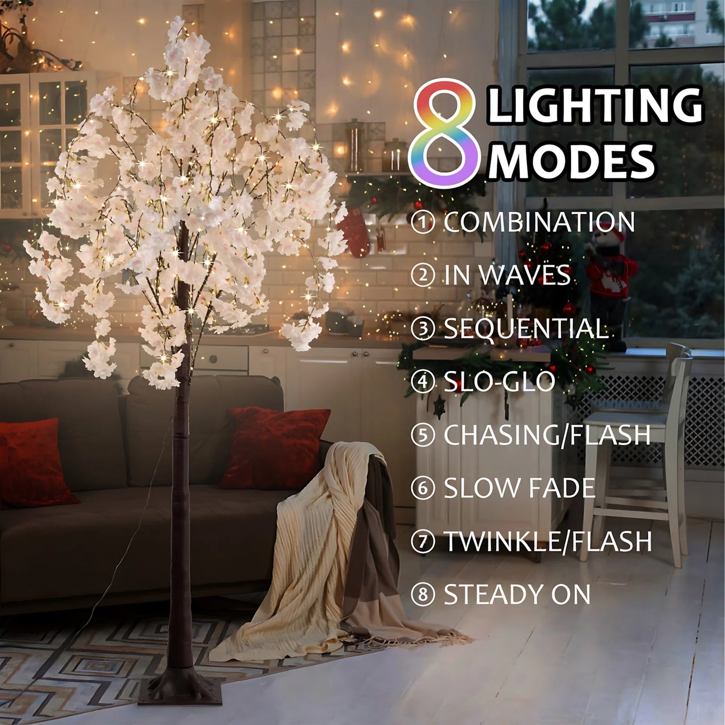 Cherry Blossom LED Tree Floor Lamp With Warm White Lights