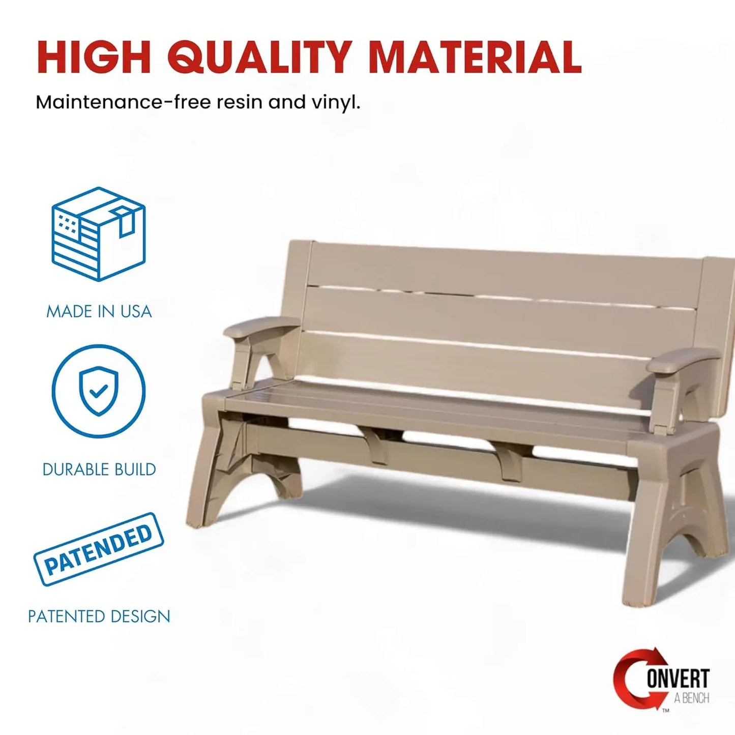2-In-1 Convertible Bench Table Weather Resistant Patio Furniture