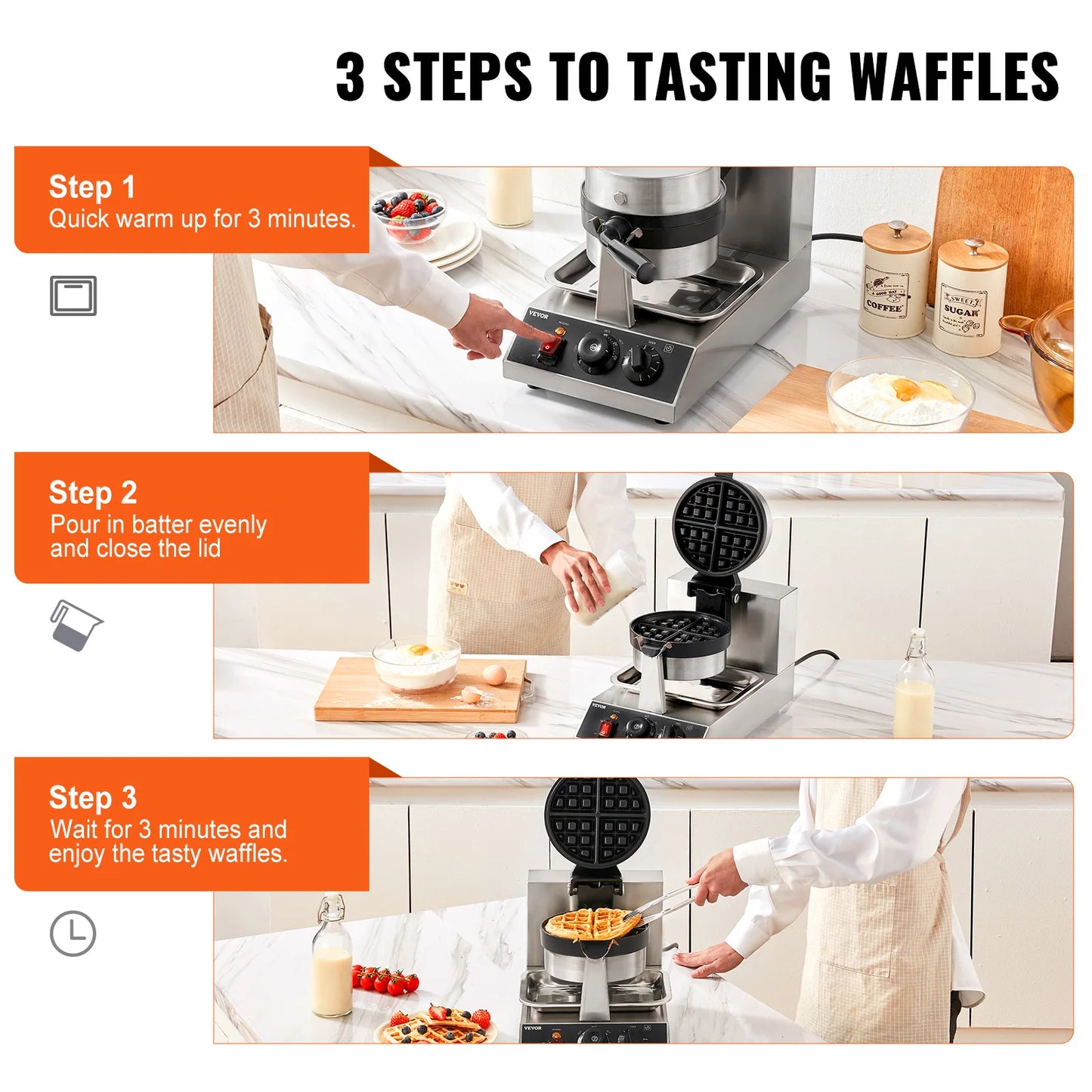 SucceBuy Electric Waffle Maker Stainless Steel Nonstick Round Waffle Iron