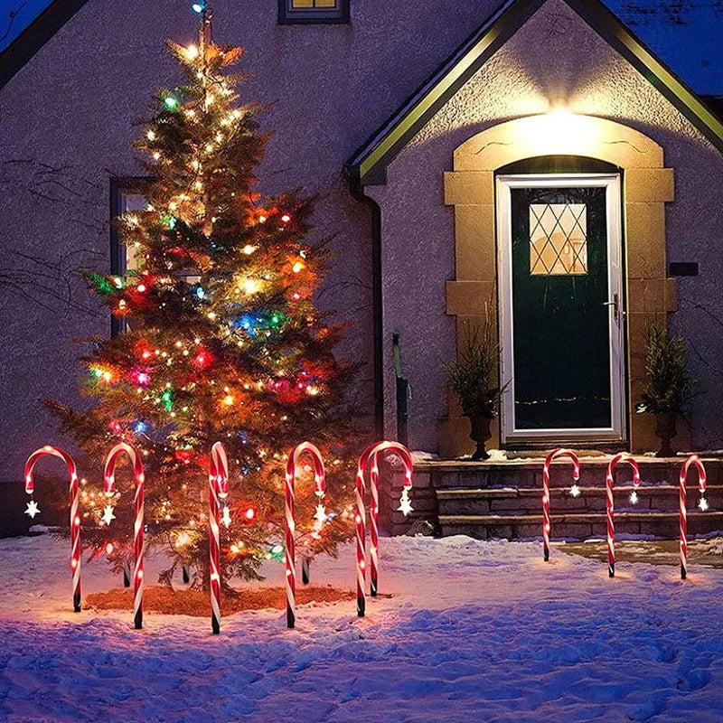 Solar Powered Garden Candy Cane Lights Waterproof Outdoor Decor