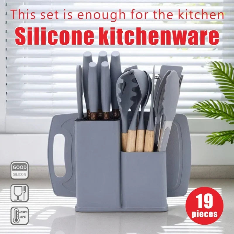 19 In 1 Kitchen Knife And Silicone Utensil Set