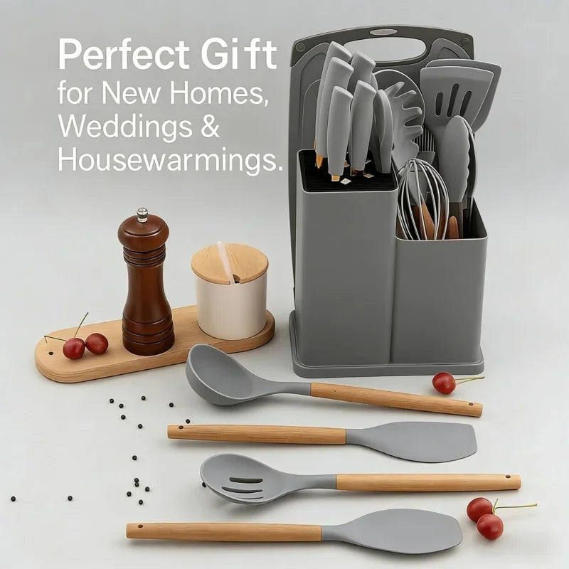 19 In 1 Kitchen Knife And Silicone Utensil Set
