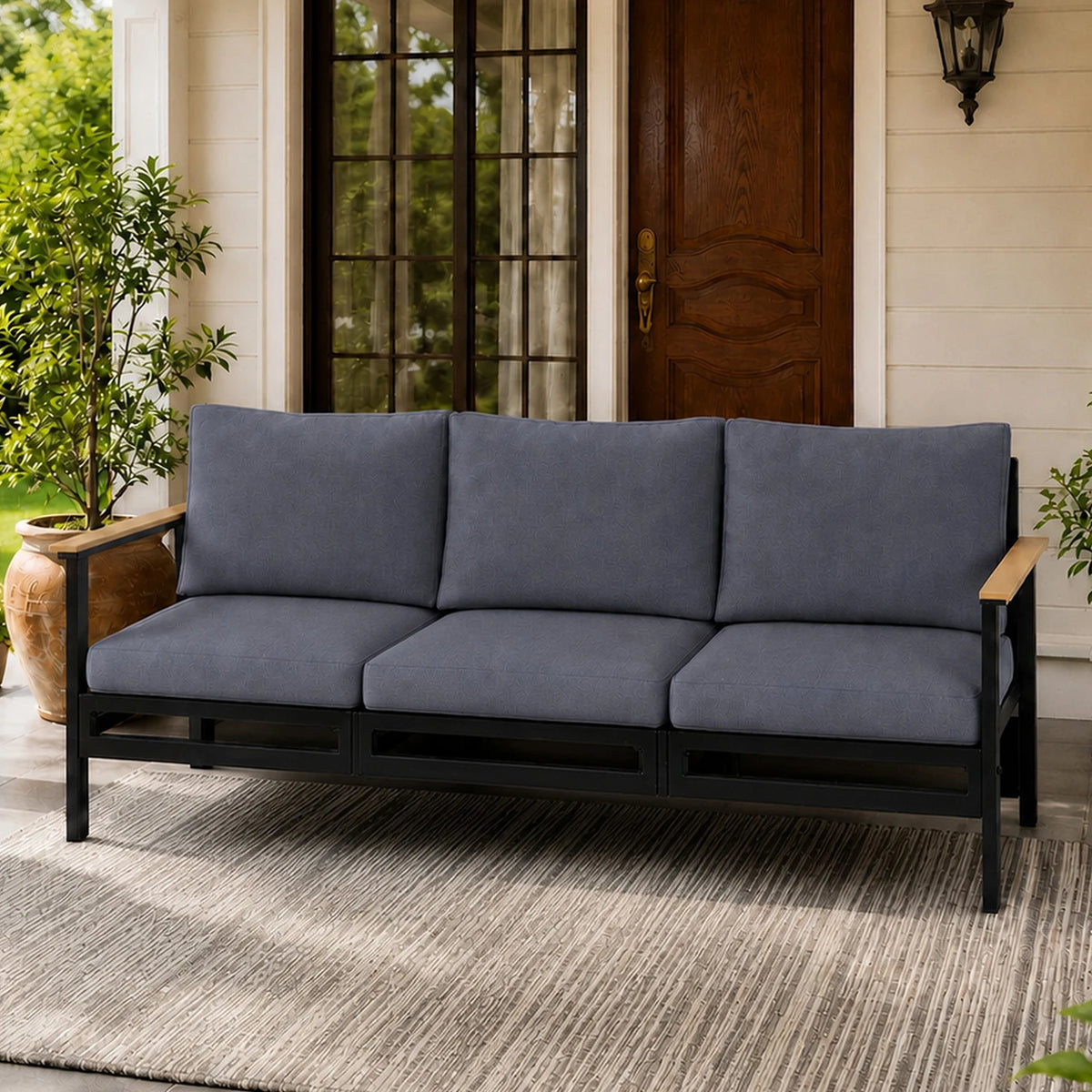 Avenvista Modern Metal Outdoor Patio Sofa With Armrests