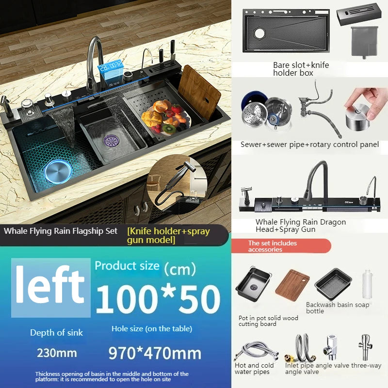 Telisiya Stainless Steel Single Bowl Kitchen Sink With Digital Display