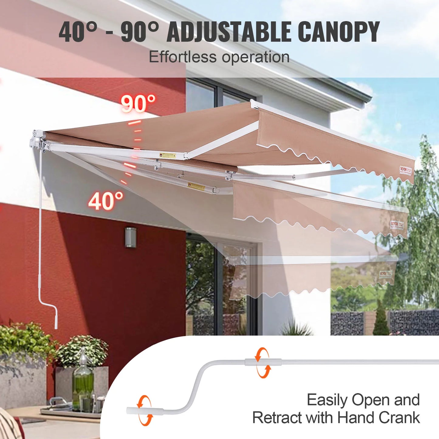 SucceBuy Manual Retractable Outdoor Awning Sun Shade for Patio
