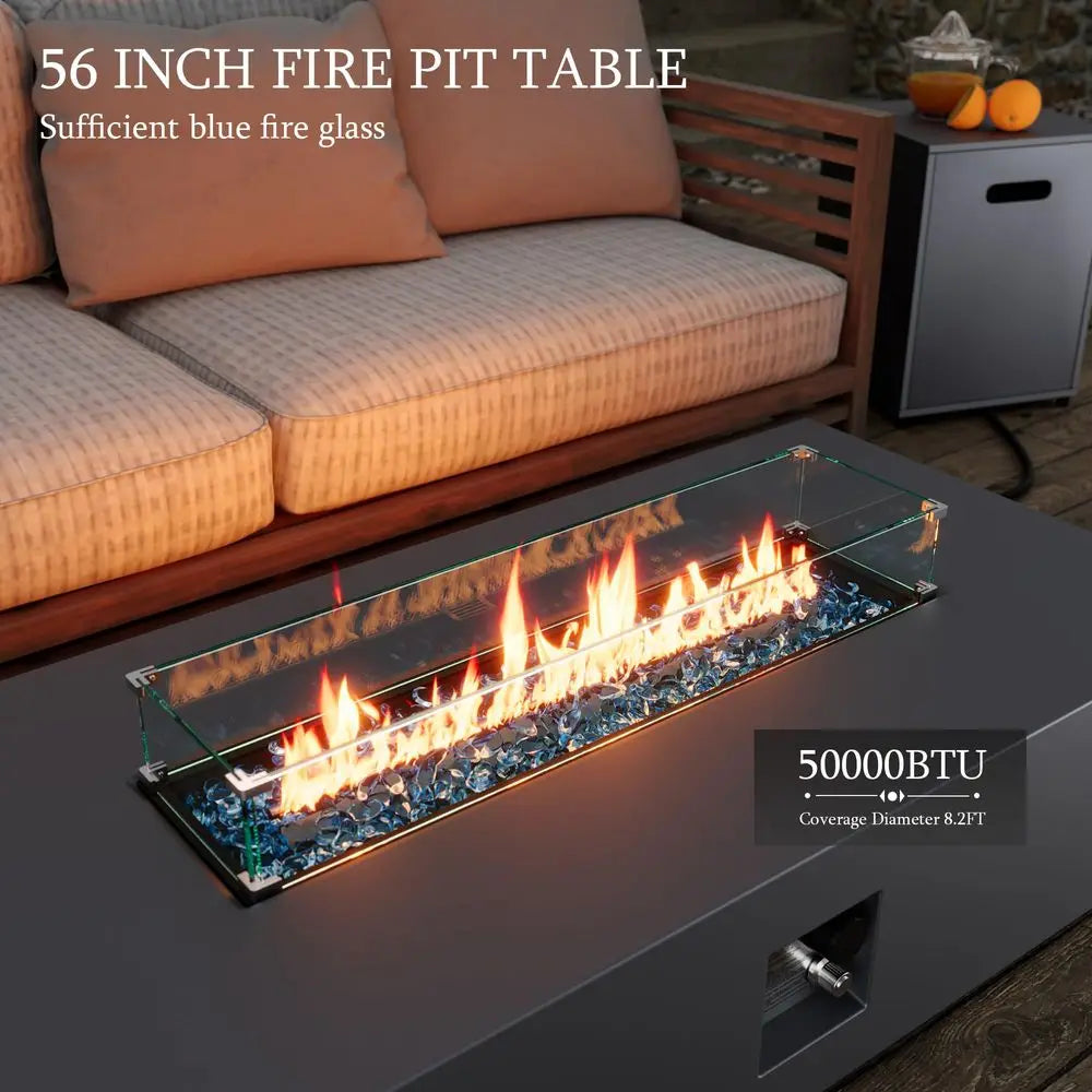 YTYIN Outdoor Propane Gas Fire Pit Table 50000 BTU With Wind Guard