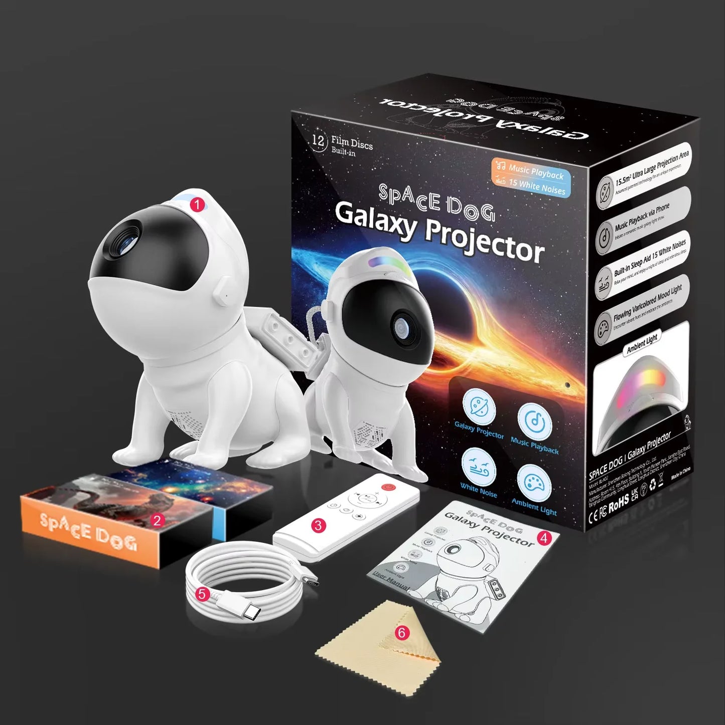 AUSYLE Star Projector Space Dog Night Light Galaxy Discs