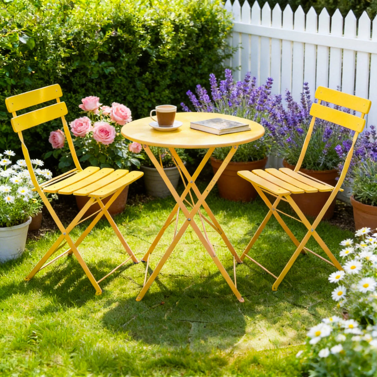 TUAREX Folding Steel Bistro Set For Outdoor Patio Dining