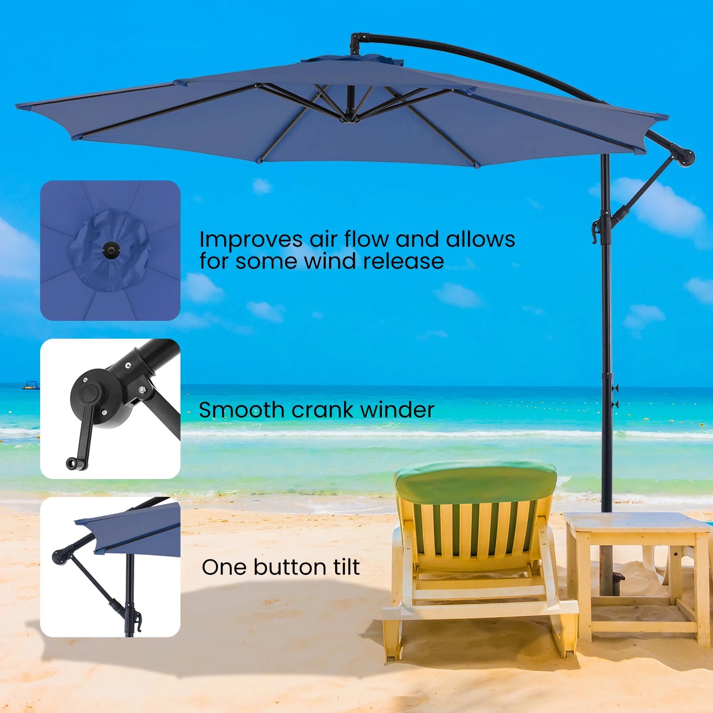 JHK Outdoor Cantilever Patio Umbrella With Tilt Adjustment And UV Protection