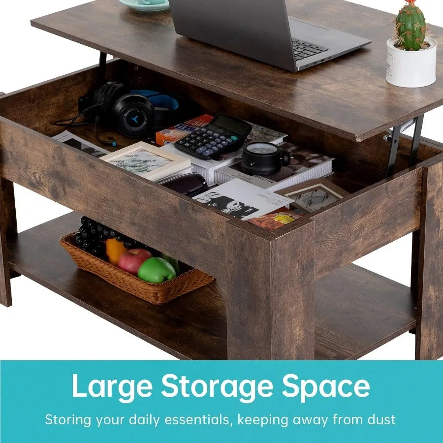 XIUWO Lift Top Coffee Table With Hidden Compartment And Storage