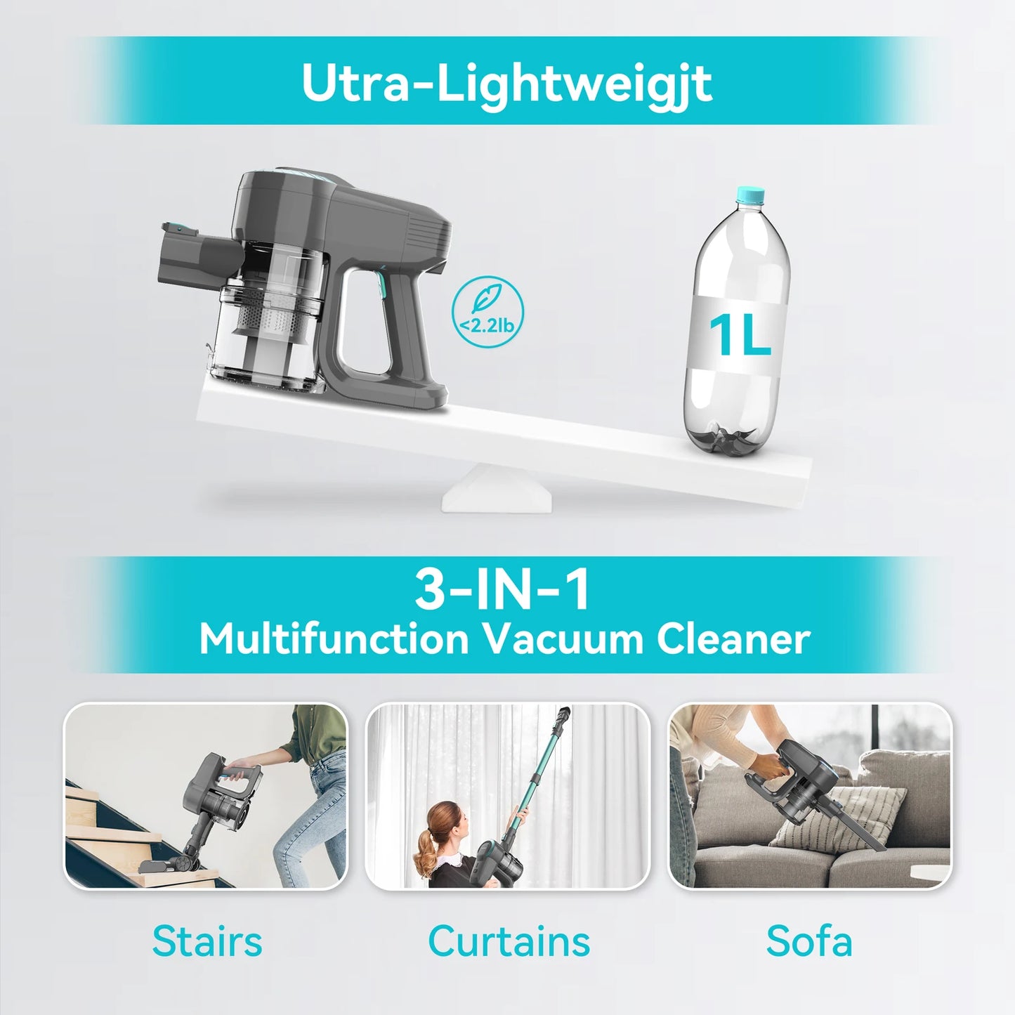 YISORA N300 Cordless Upright Vacuum Cleaner For Carpets And Floors