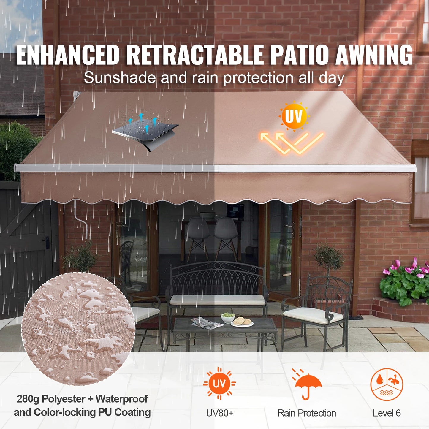 SucceBuy Manual Retractable Outdoor Awning Sun Shade for Patio