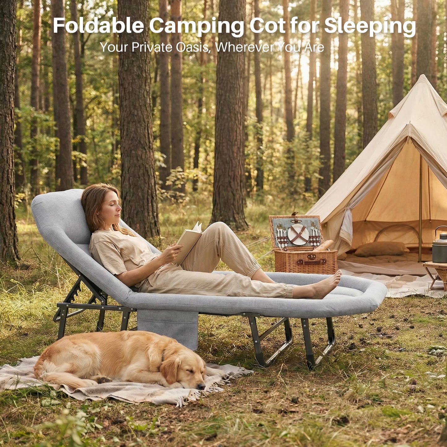 JHK Adjustable Folding Camping Bed With Mattress And Carry Bag