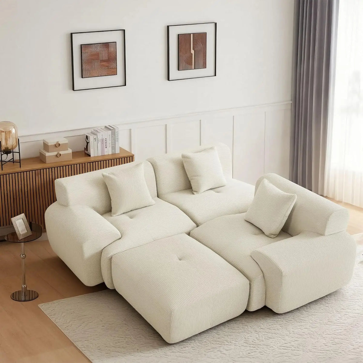 Modular Sectional Sofa With Ottoman, Deep Seat Living Room Furniture