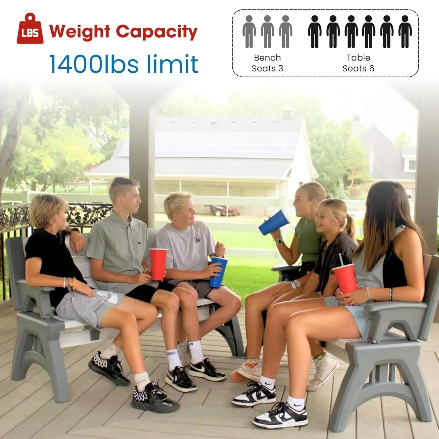 2-In-1 Convertible Bench Table Weather Resistant Patio Furniture