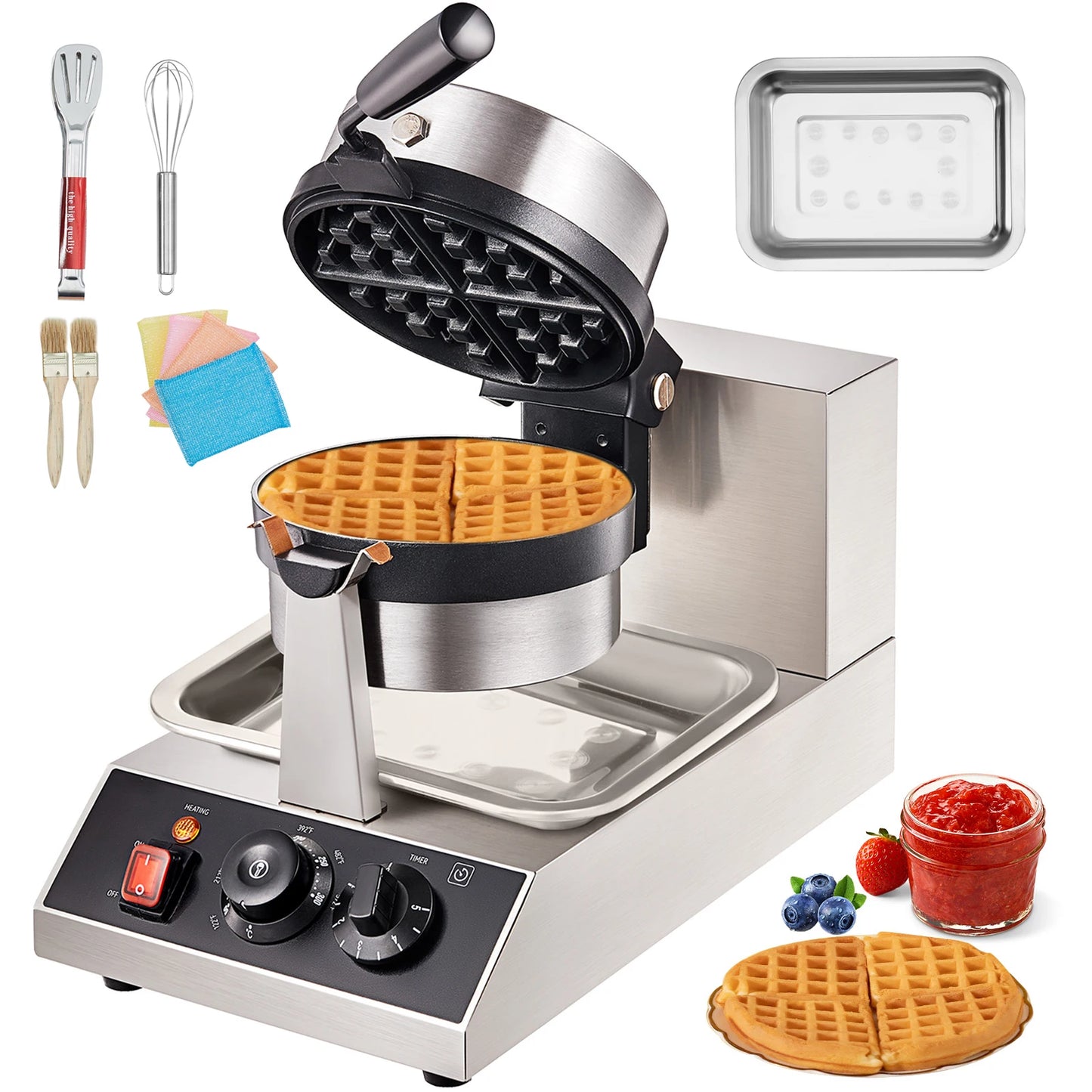 SucceBuy Electric Waffle Maker Stainless Steel Nonstick Round Waffle Iron