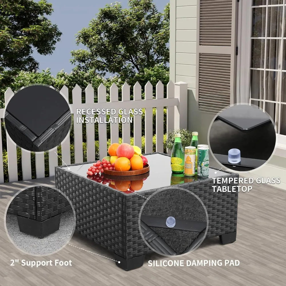 XIAOLANG Outdoor Sectional Wicker Patio Set With Glass Table
