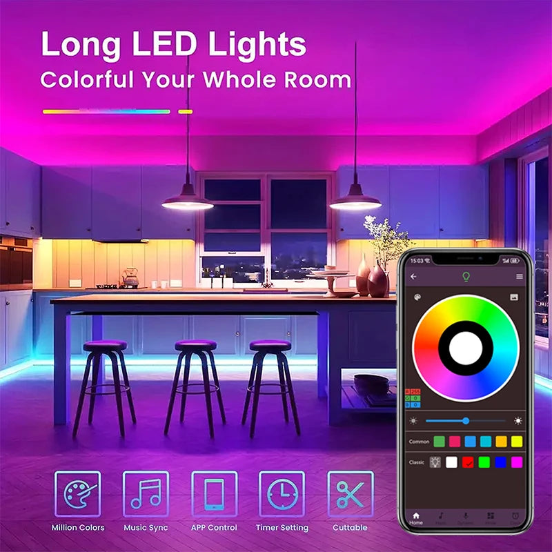 RGB LED Strip Lights 5050 Bluetooth App Control 12V