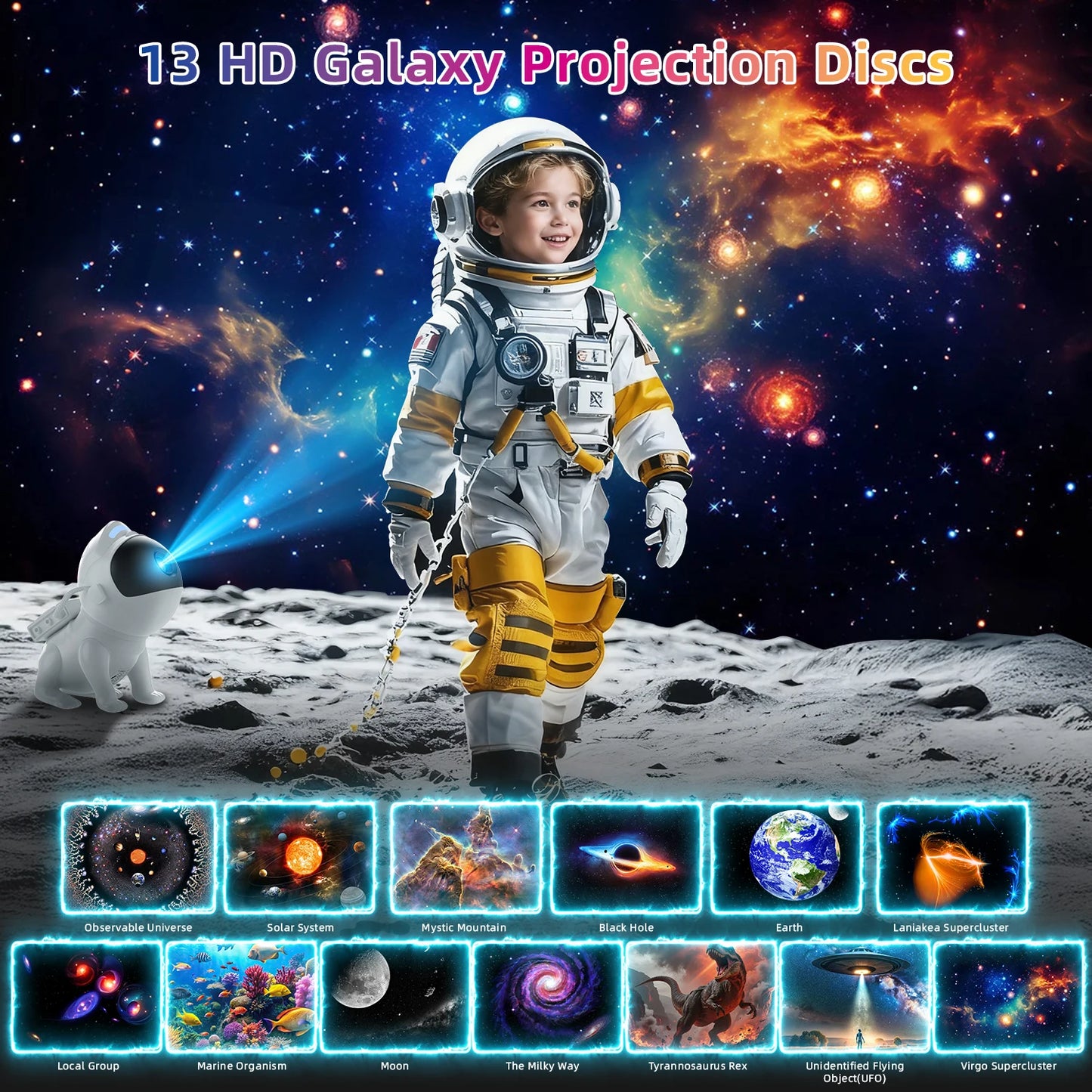 AUSYLE Star Projector Space Dog Night Light Galaxy Discs