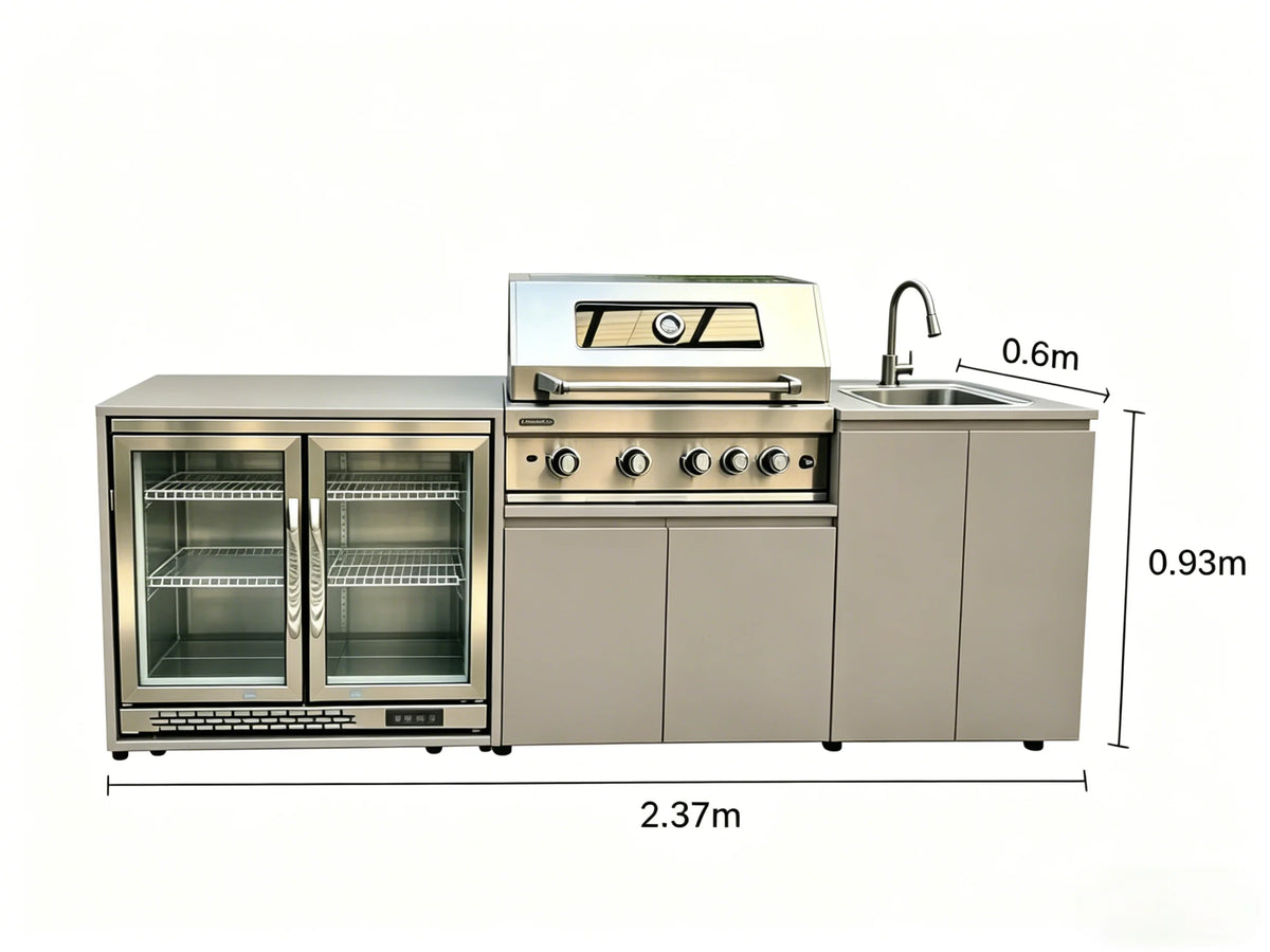 Stainless Steel Outdoor Kitchen BBQ Grill Cooktop Sink With Fridge