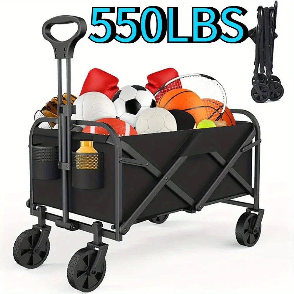 Collapsible Wagon Cart With Heavy-Duty All-Terrain Wheels For Shopping