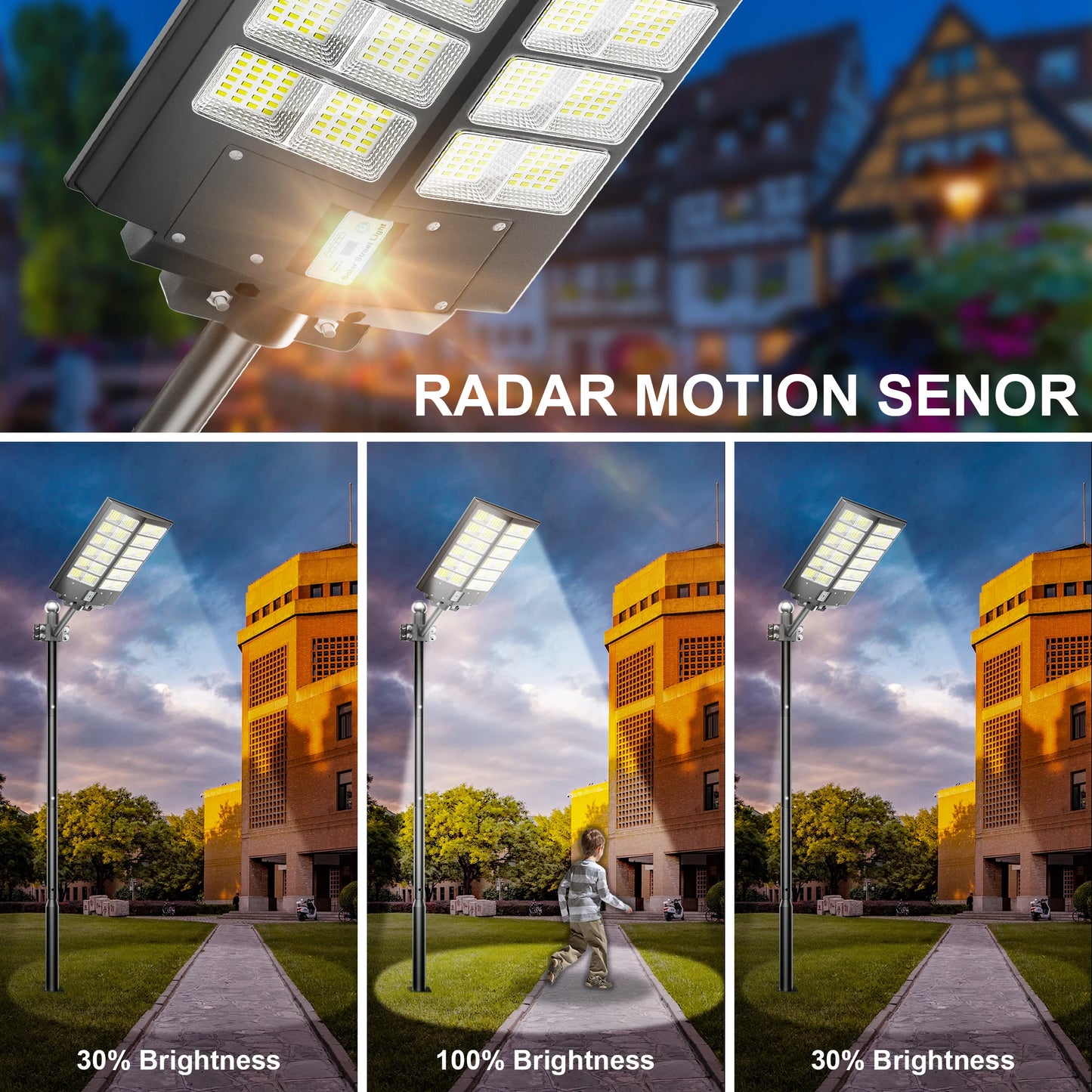 Solar LED Flood Light With Motion Sensor Remote Dusk-to-Dawn IP65