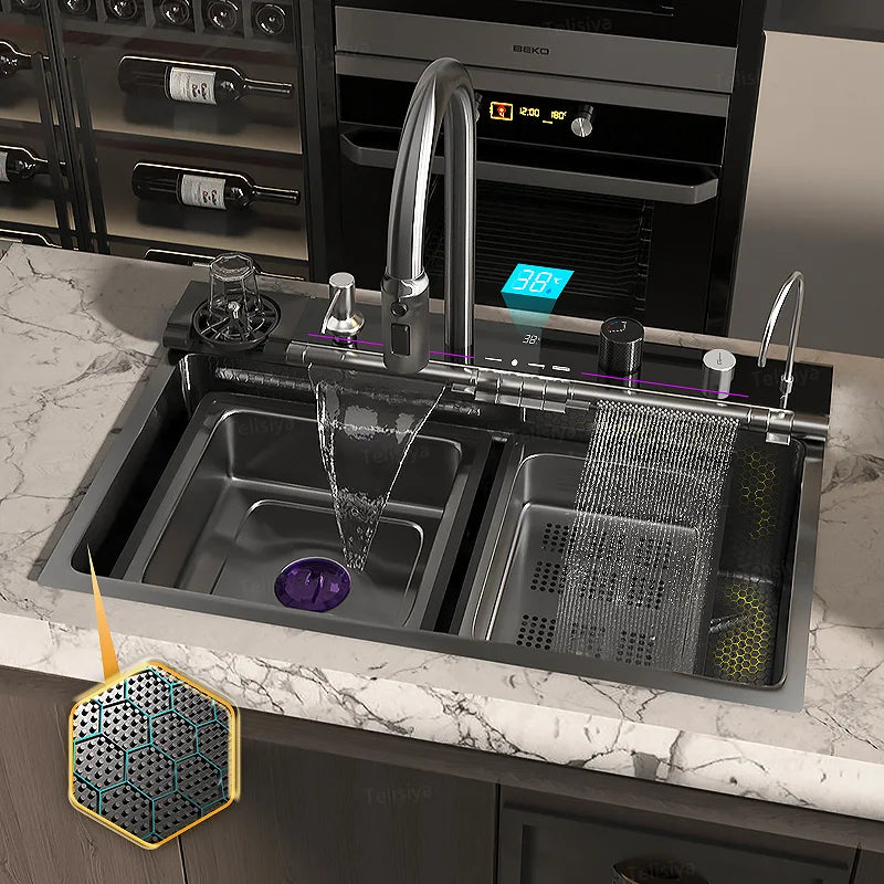 Telisiya Stainless Steel Single Bowl Kitchen Sink With Digital Display