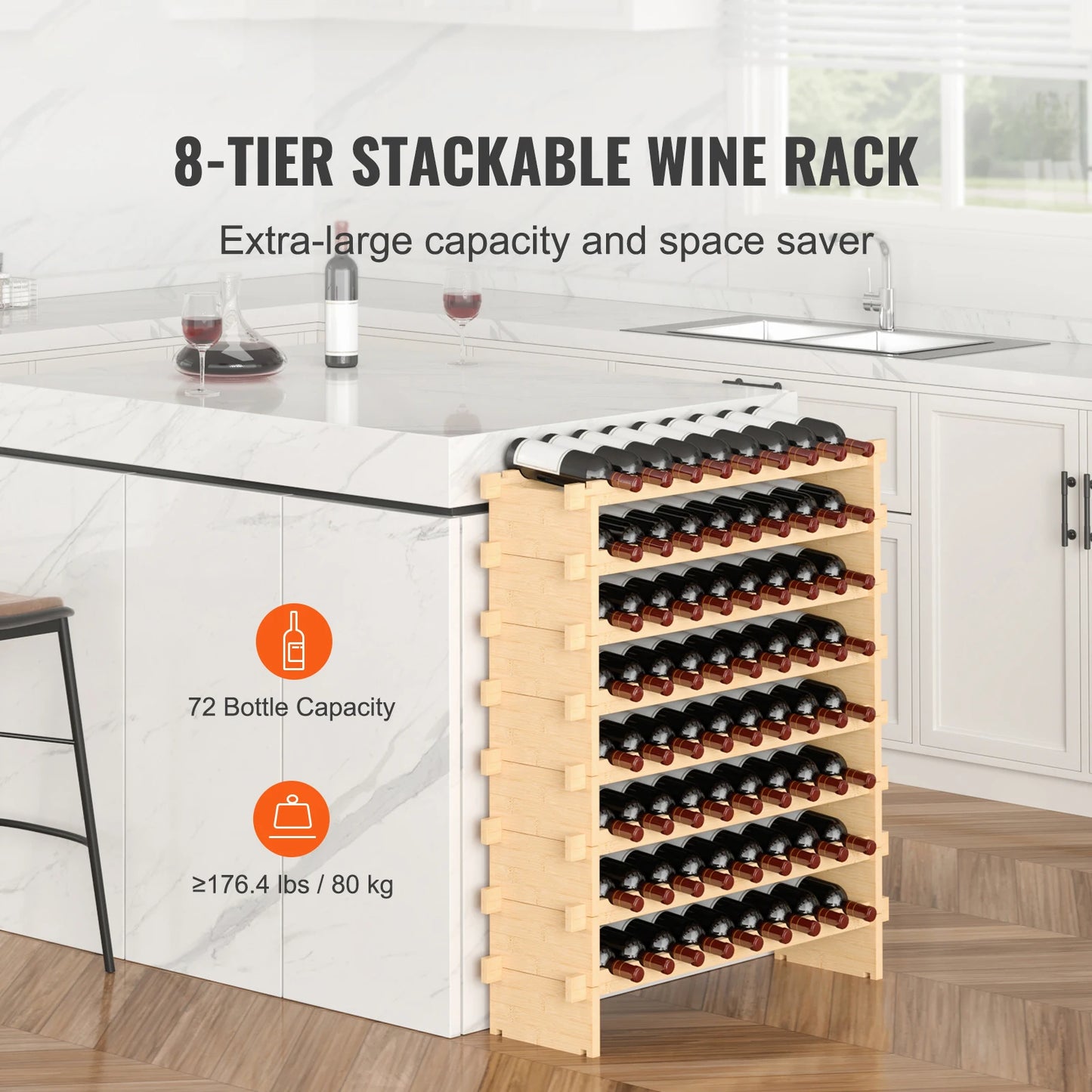 SucceBuy Bamboo Stackable Wine Rack Free Standing Storage Display